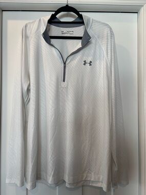Men’s Under Armour White Long-Sleeve Quarter-Zip with Gray Trim